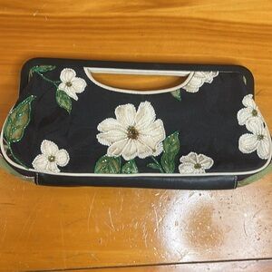 ISABELLA FIORE BEADED FLORAL LEATHER CLUTCH PURSE